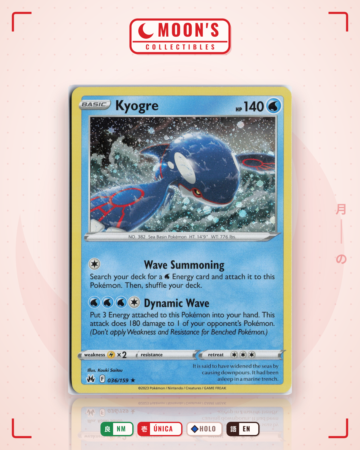 Carta Pokémon Kyogre · Crown Zenith #036/159 (NM) — pieza única en Moon's Collectibles México