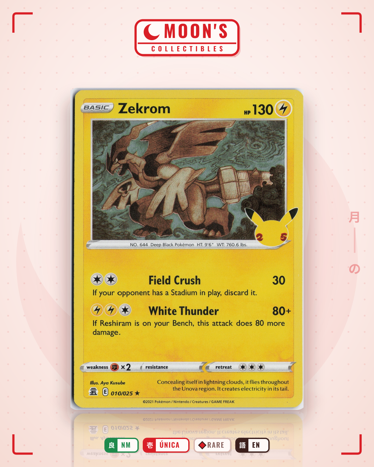 Carta Pokémon Zekrom · Celebrations #10 (NM) — pieza única en Moon's Collectibles México