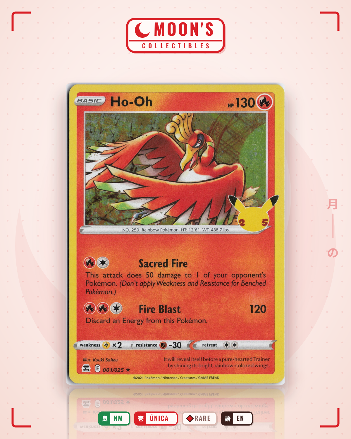 Carta Pokémon Ho-Oh · Celebrations #1 (NM) — pieza única en Moon's Collectibles México