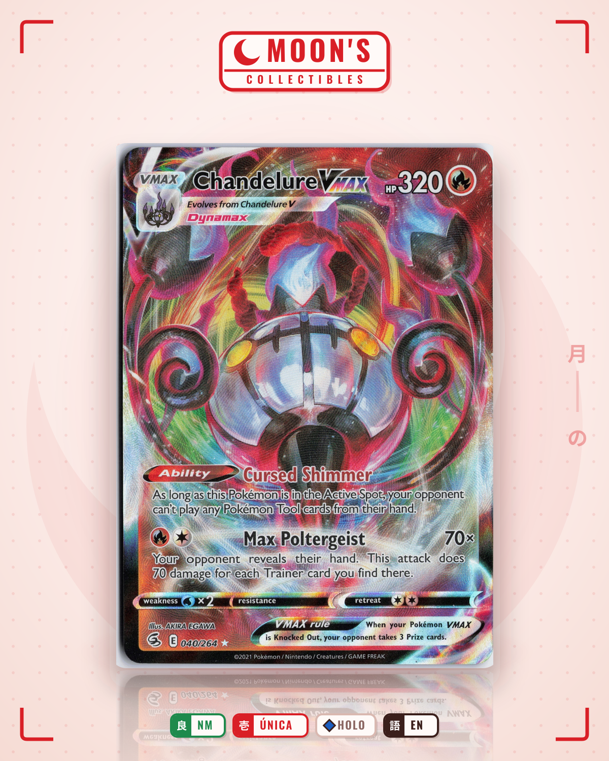 Carta Pokémon Chandelure VMAX · Fusion Strike #040/264 (NM) — pieza única en Moon's Collectibles México