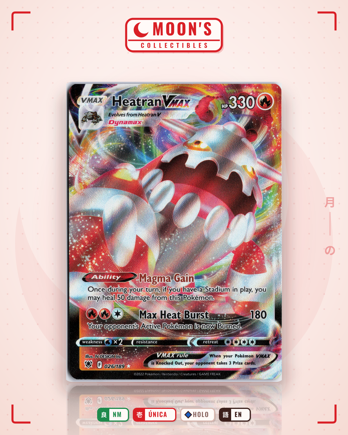 Carta Pokémon Heatran VMAX · Astral Radiance #026/189 (NM) — pieza única en Moon's Collectibles México