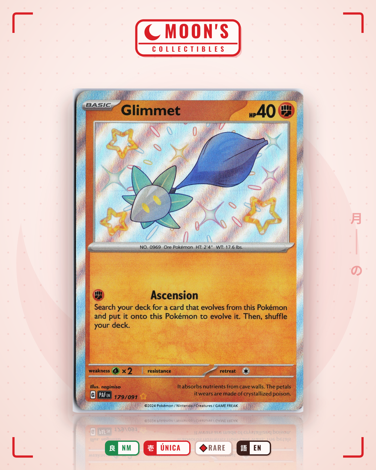 Carta Pokémon Glimmet · Paldean Fates #179/091 (NM) — pieza única en Moon's Collectibles México