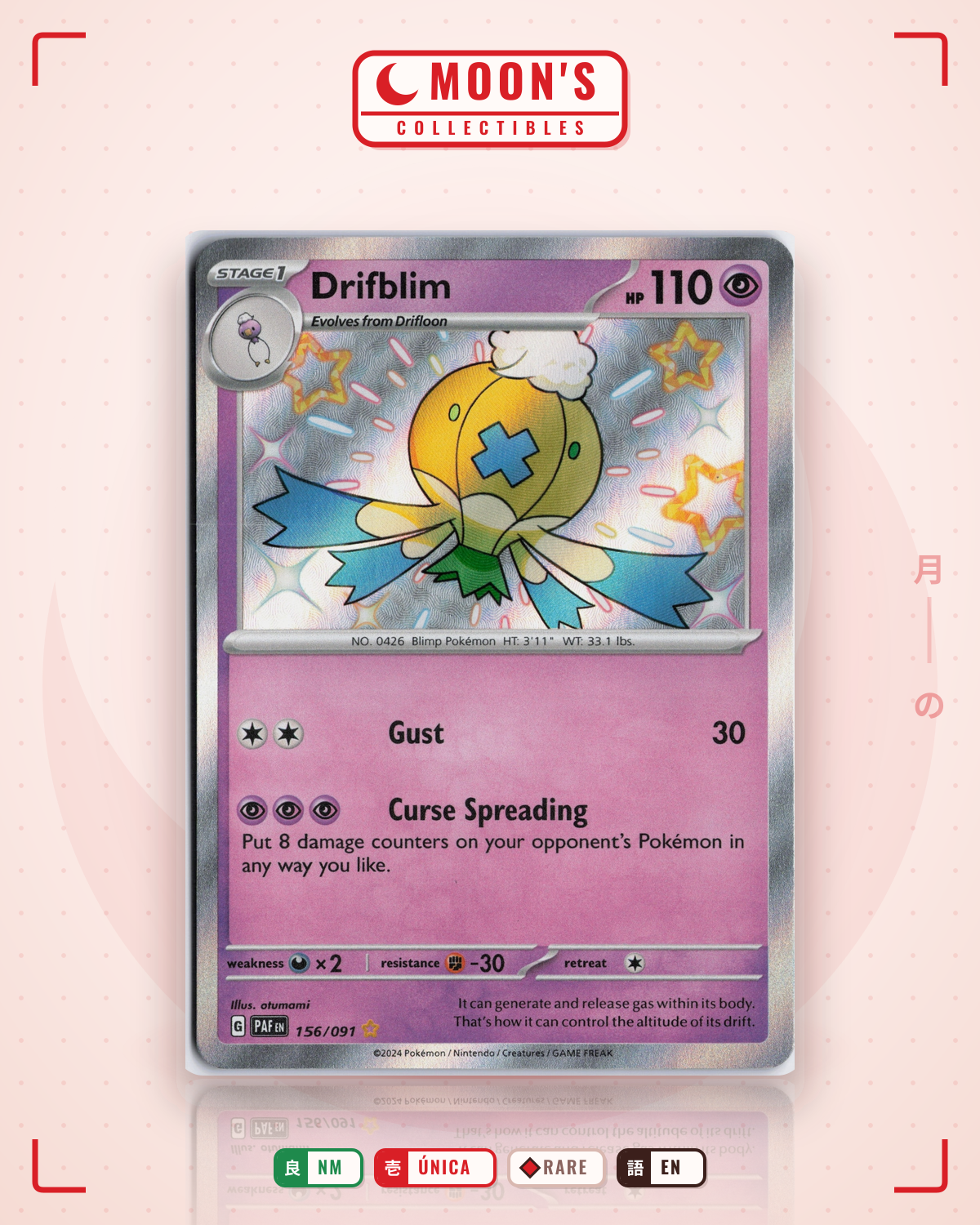 Carta Pokémon Drifblim · Paldean Fates #156/091 (NM) — pieza única en Moon's Collectibles México