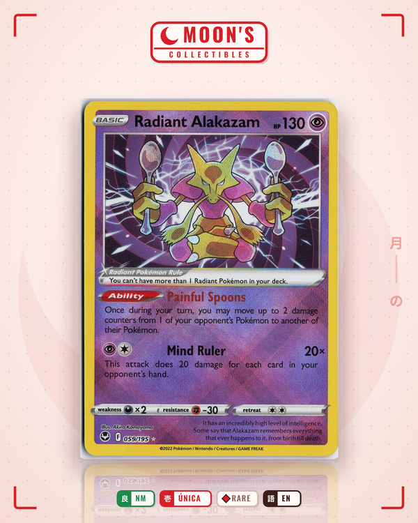 Carta Pokémon Radiant Alakazam · Silver Tempest #059/195 (NM) — pieza única en Moon's Collectibles México