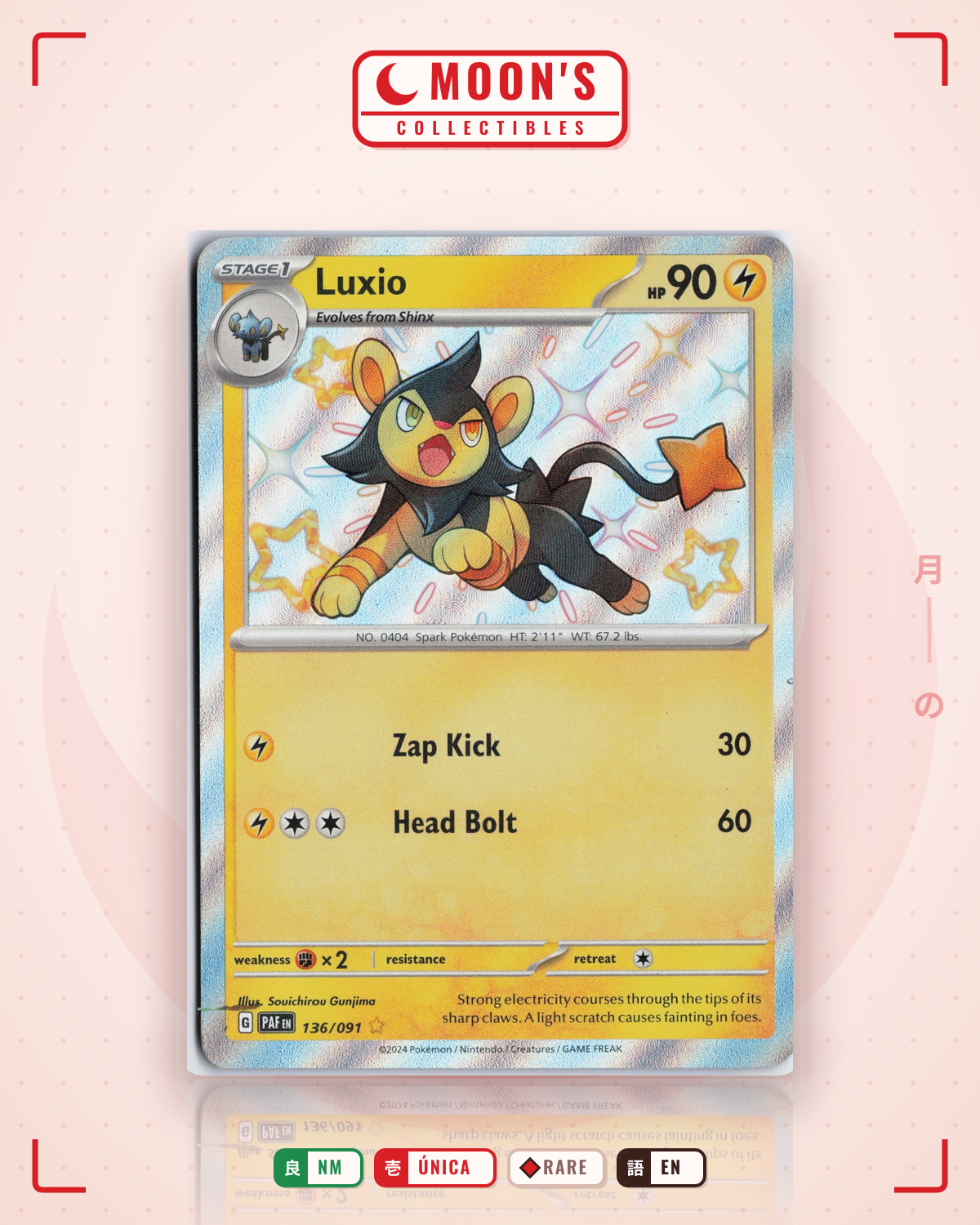 Carta Pokémon Luxio · Paldean Fates #136/091 (NM) — pieza única en Moon's Collectibles México