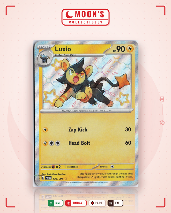 Carta Pokémon Luxio · Paldean Fates #136/091 (NM) — pieza única en Moon's Collectibles México