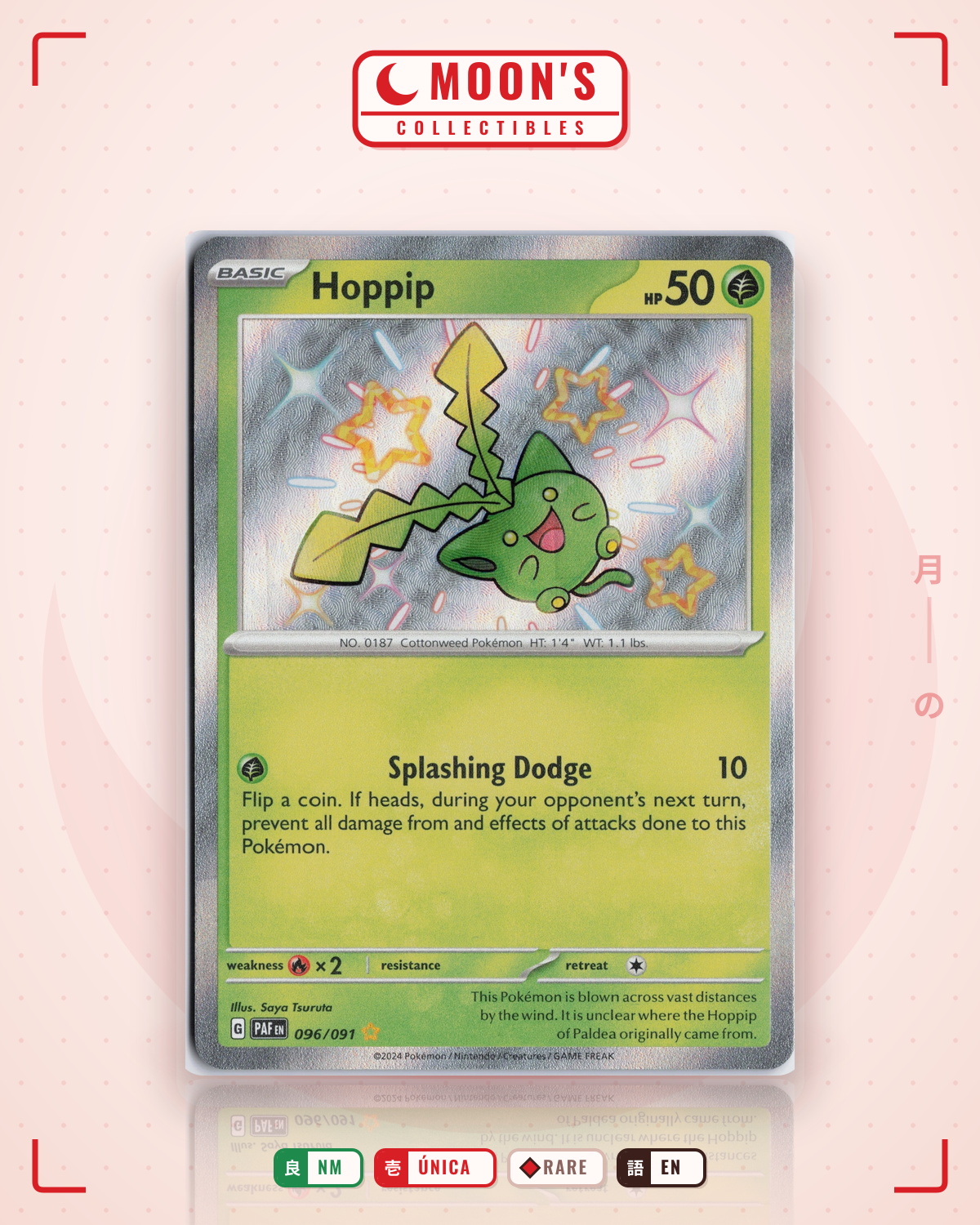Carta Pokémon Hoppip · Paldean Fates #096/091 (NM) — pieza única en Moon's Collectibles México