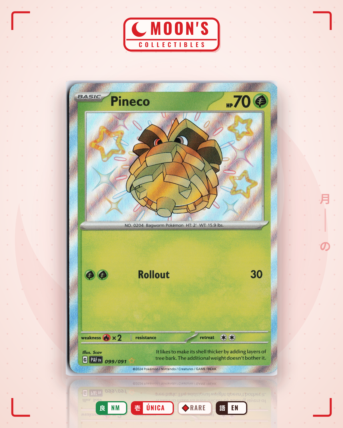 Carta Pokémon Pineco · Paldean Fates #099/091 (NM) — pieza única en Moon's Collectibles México