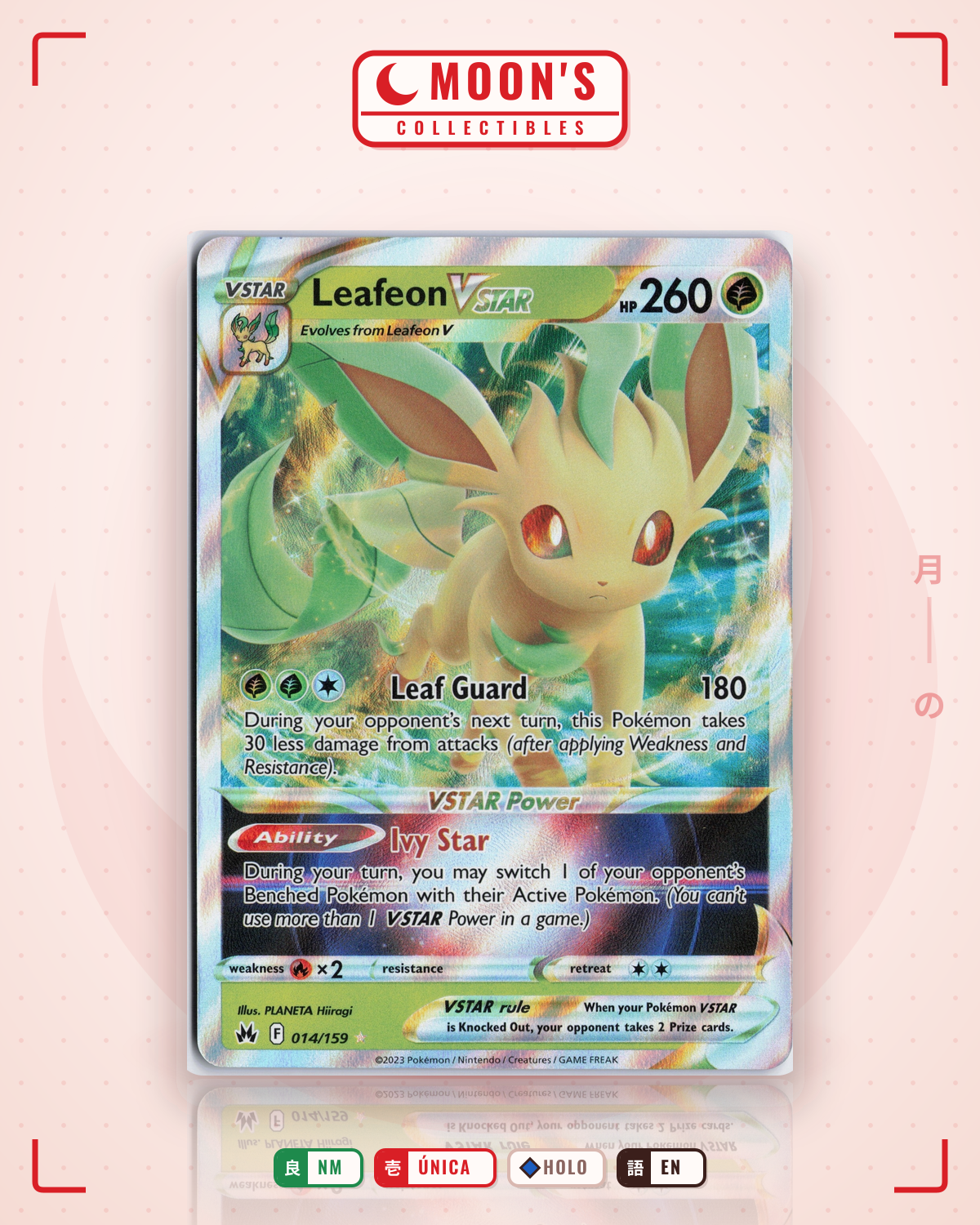 Carta Pokémon Leafeon VSTAR · Crown Zenith #014/159 (NM) — pieza única en Moon's Collectibles México