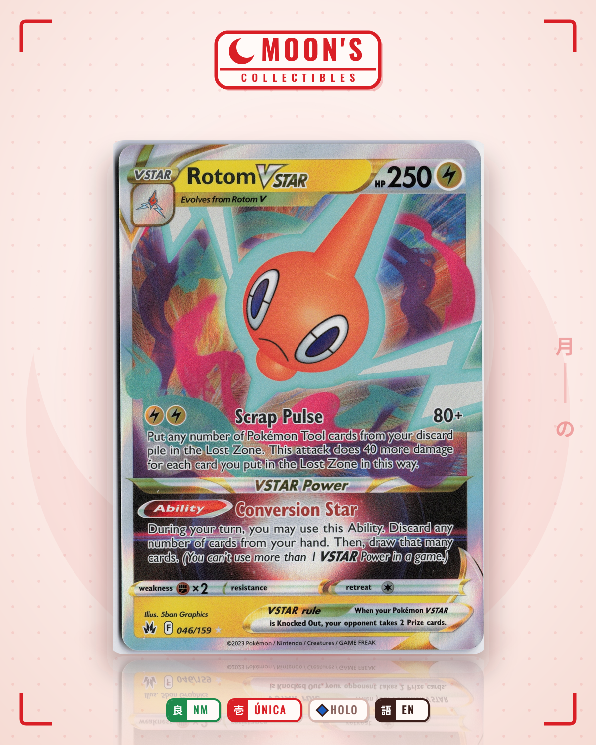 Carta Pokémon Rotom VSTAR · Crown Zenith #046/159 (NM) — pieza única en Moon's Collectibles México