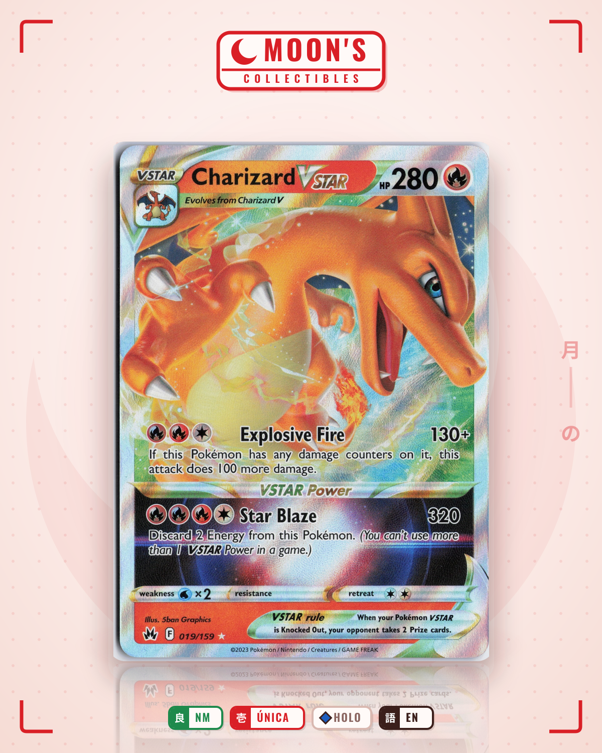 Carta Pokémon Charizard VSTAR · Crown Zenith #019/159 (NM) — pieza única en Moon's Collectibles México