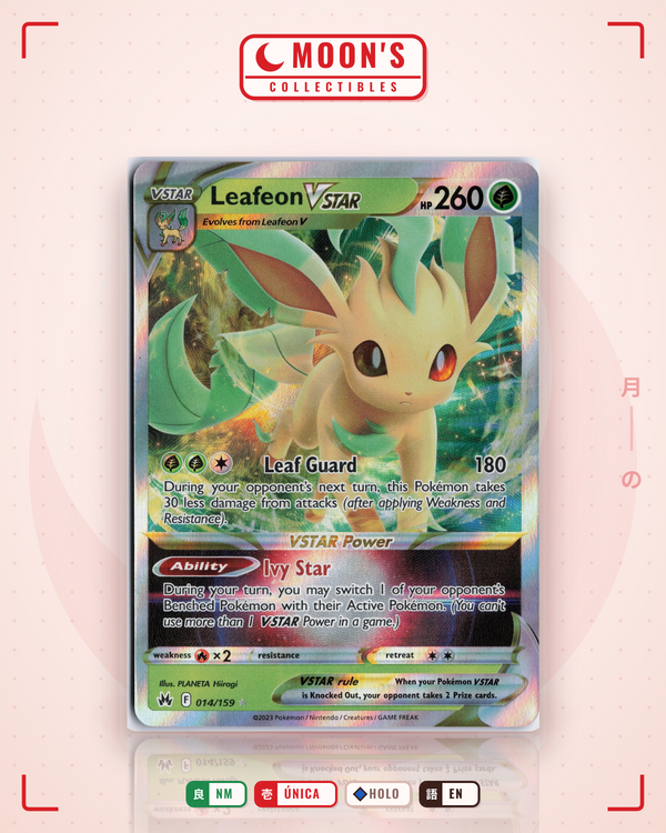 Carta Pokémon Leafeon VSTAR · Crown Zenith #014/159 (NM) — pieza única en Moon's Collectibles México