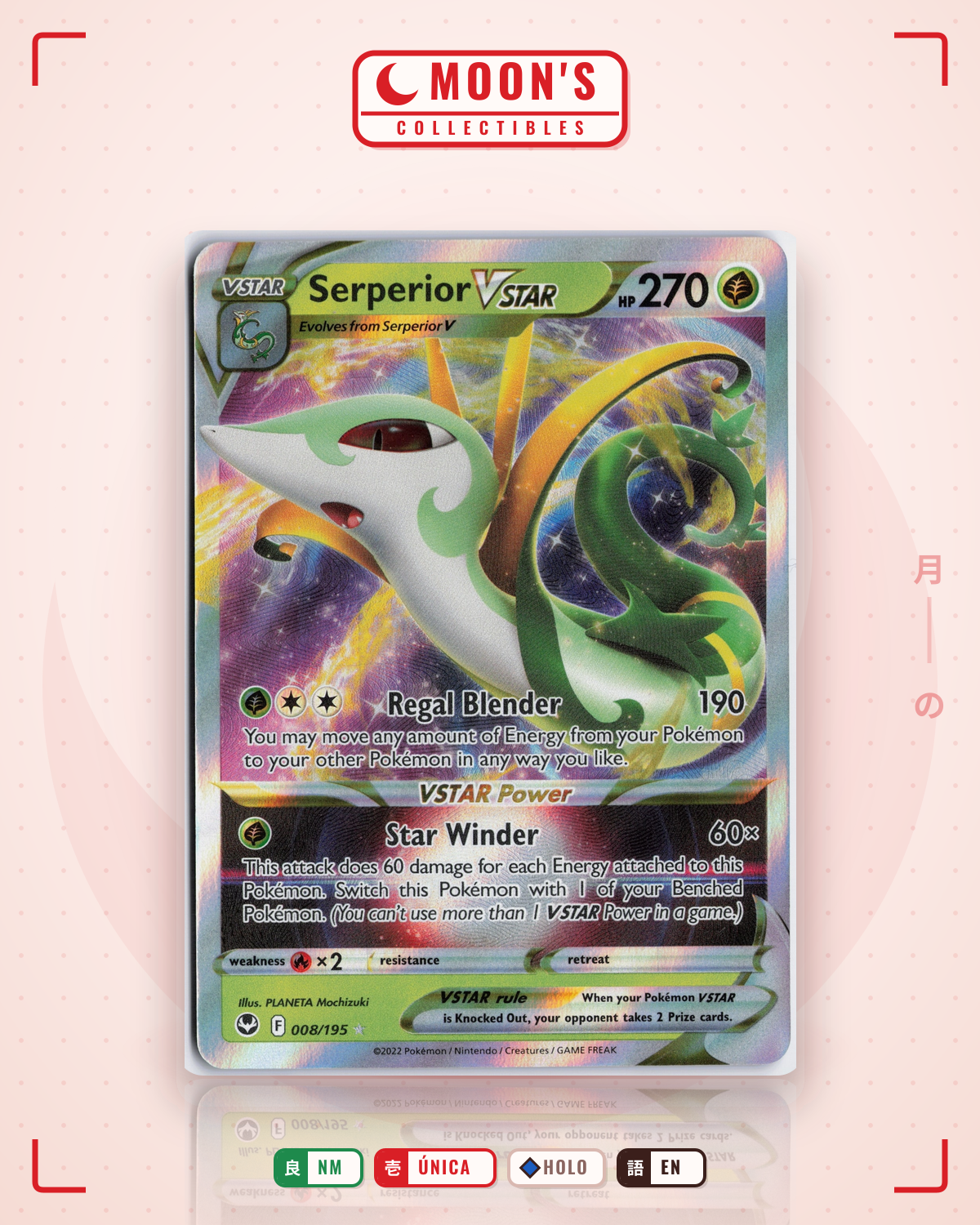 Carta Pokémon Serperior VSTAR · Silver Tempest #008/195 (NM) — pieza única en Moon's Collectibles México