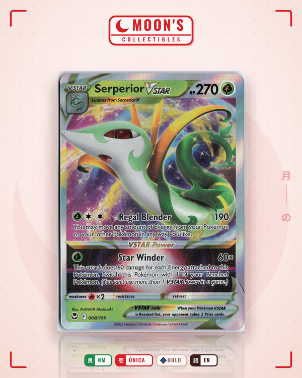 Carta Pokémon Serperior VSTAR · Silver Tempest #008/195 (NM) — pieza única en Moon's Collectibles México