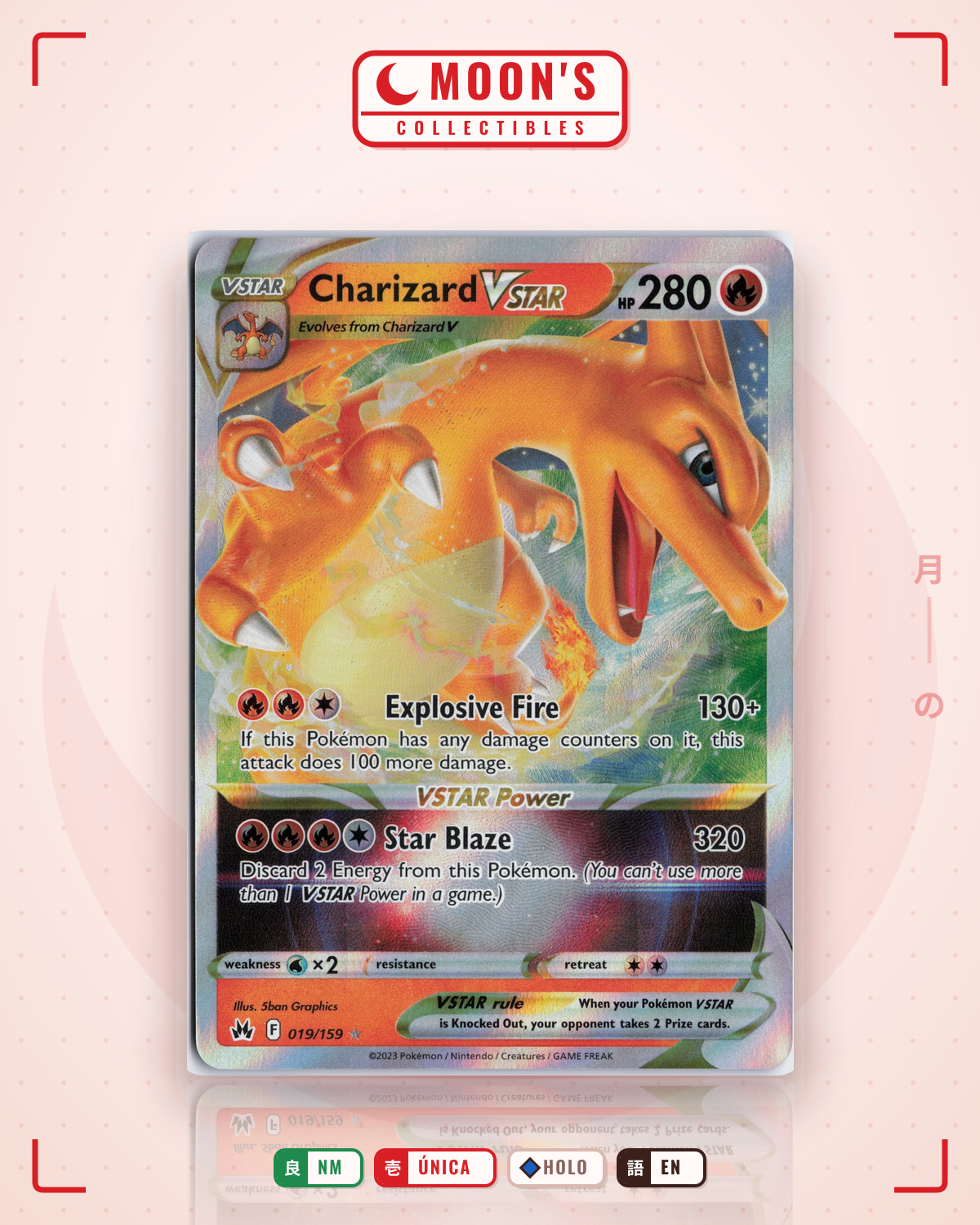 Carta Pokémon Charizard VSTAR · Crown Zenith #019/159 (NM) — pieza única en Moon's Collectibles México