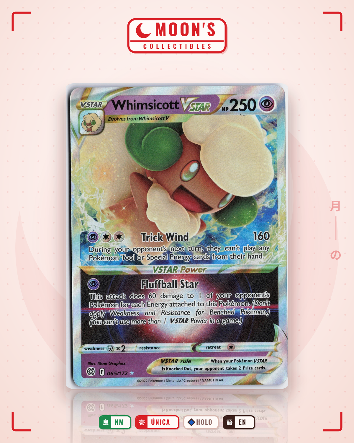 Carta Pokémon Whimsicott VSTAR · Brilliant Stars #065/172 (NM) — pieza única en Moon's Collectibles México