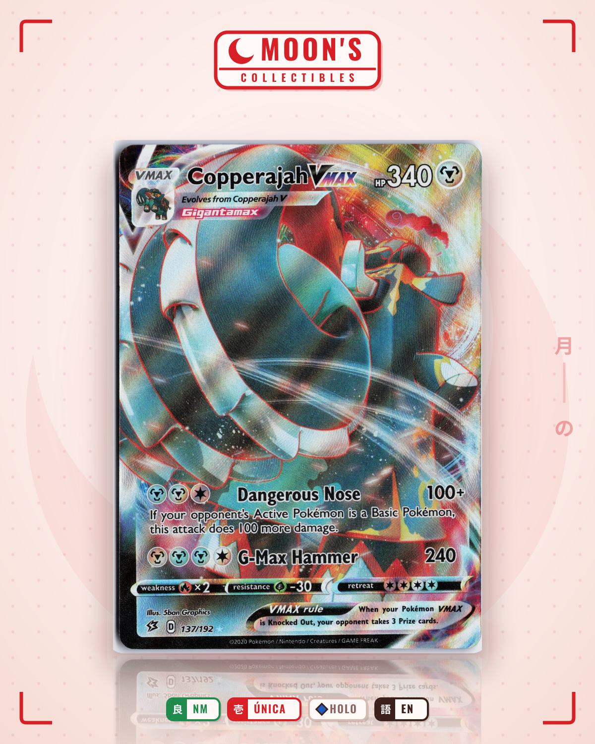 Carta Pokémon Copperajah VMAX · Rebel Clash #137/192 (NM) — pieza única en Moon's Collectibles México