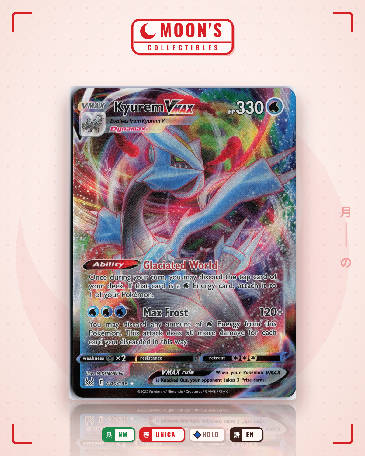 Carta Pokémon Kyurem VMAX · Lost Origin #049/196 (NM) — pieza única en Moon's Collectibles México