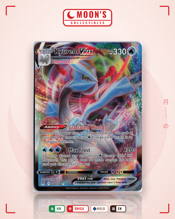 Carta Pokémon Kyurem VMAX · Lost Origin #049/196 (NM) — pieza única en Moon's Collectibles México