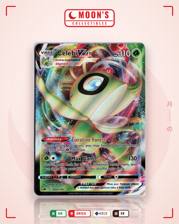 Carta Pokémon Celebi VMAX · Chilling Reign #008/198 (NM) — pieza única en Moon's Collectibles México