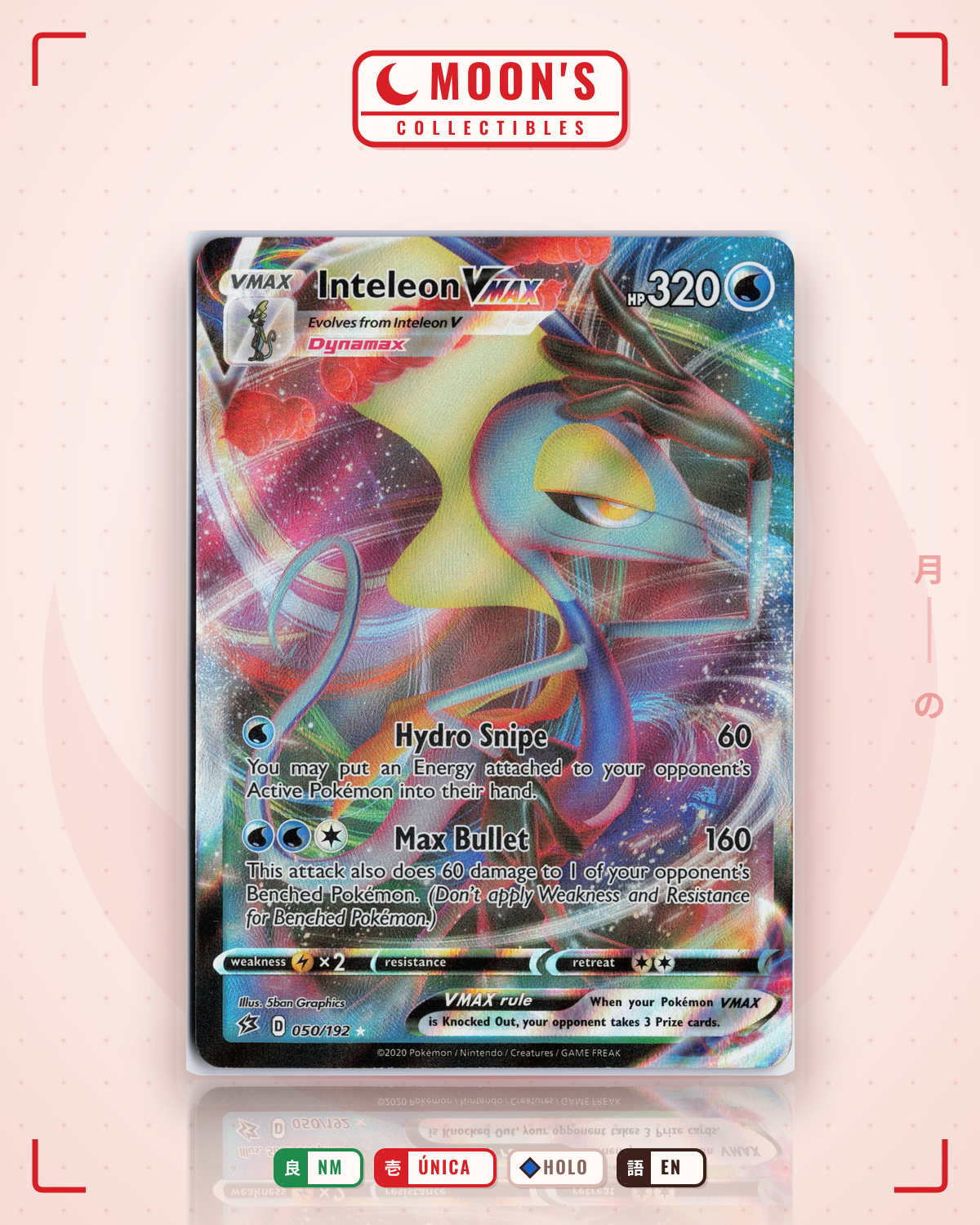 Carta Pokémon Inteleon VMAX · Rebel Clash #050/192 (NM) — pieza única en Moon's Collectibles México
