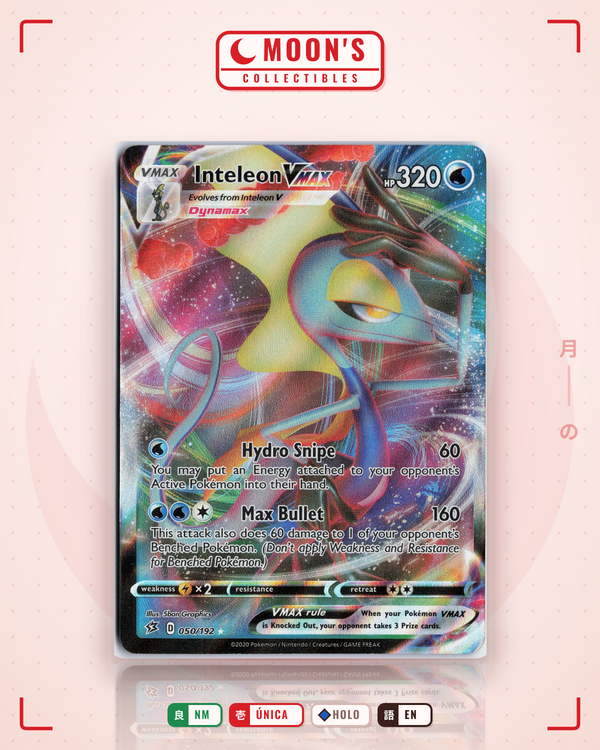 Carta Pokémon Inteleon VMAX · Rebel Clash #050/192 (NM) — pieza única en Moon's Collectibles México