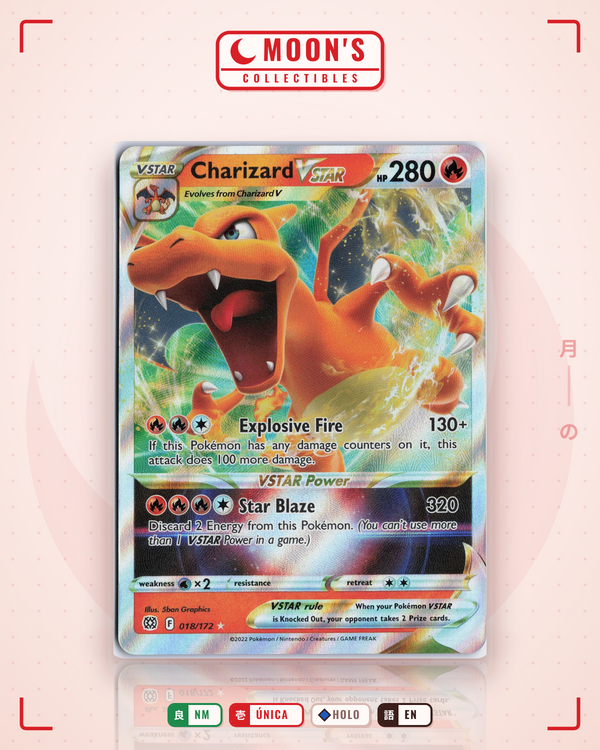 Carta Pokémon Charizard VSTAR · Brilliant Stars #018/172 (NM) — pieza única en Moon's Collectibles México