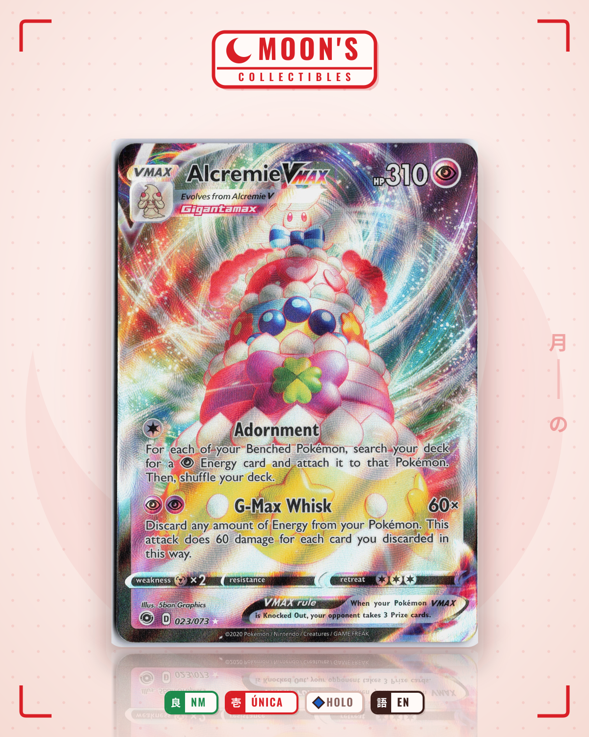 Carta Pokémon Alcremie VMAX · Champion's Path #023/073 (NM) — pieza única en Moon's Collectibles México