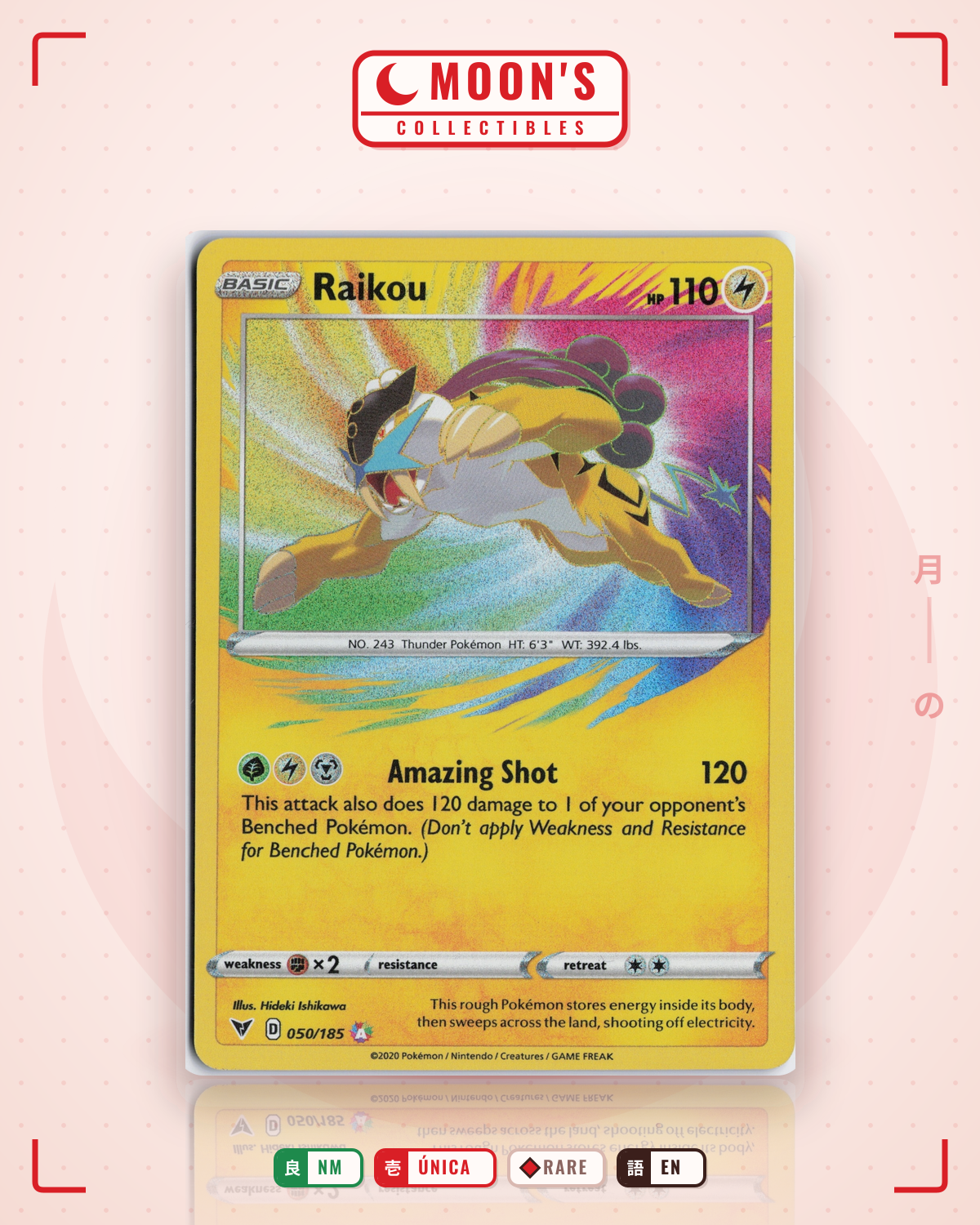 Carta Pokémon Raikou · Vivid Voltage #050/185 (NM) — pieza única en Moon's Collectibles México