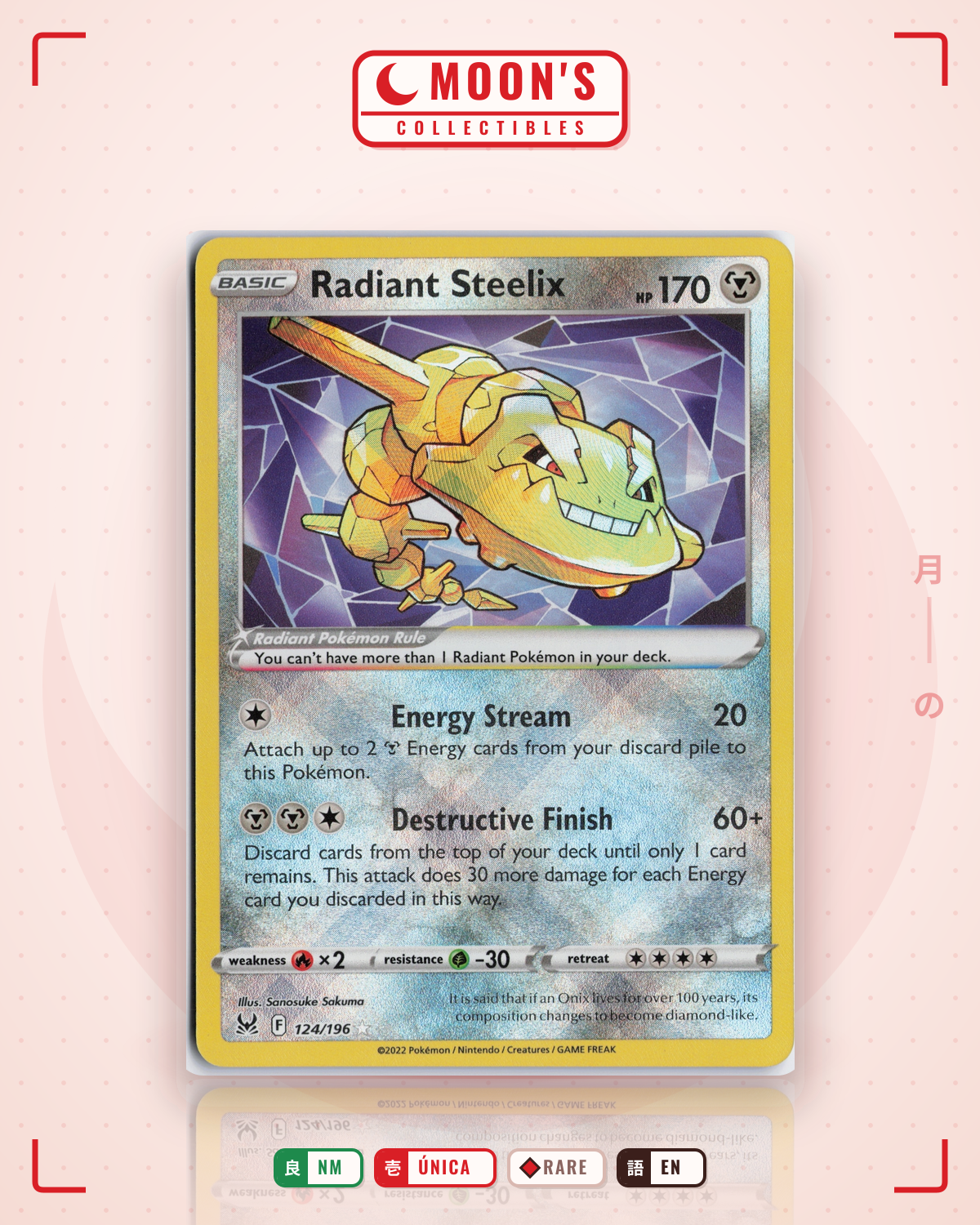 Carta Pokémon Radiant Steelix · Lost Origin #124/196 (NM) — pieza única en Moon's Collectibles México