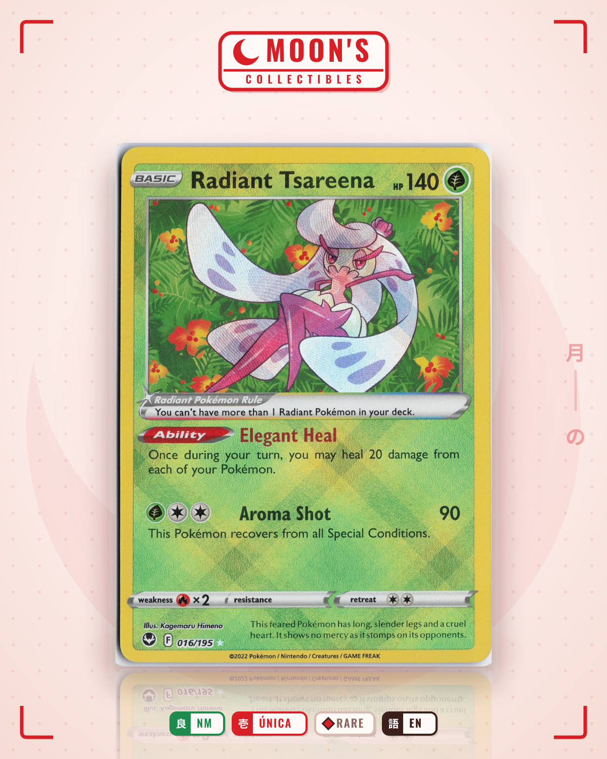 Carta Pokémon Radiant Tsareena · Silver Tempest #016/195 (NM) — pieza única en Moon's Collectibles México