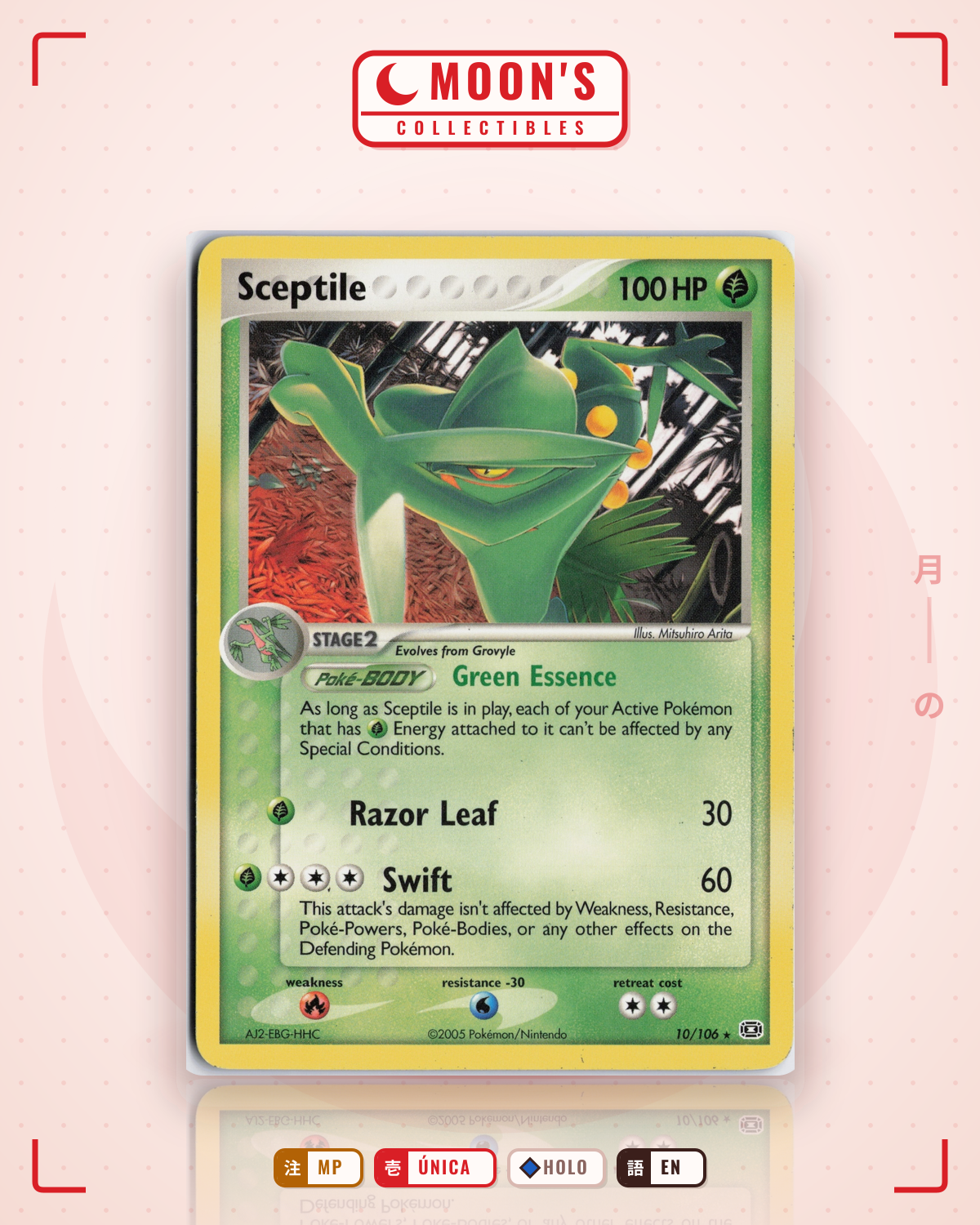 Carta Pokémon Sceptile · Emerald #10/106 (MP) — pieza única en Moon's Collectibles México