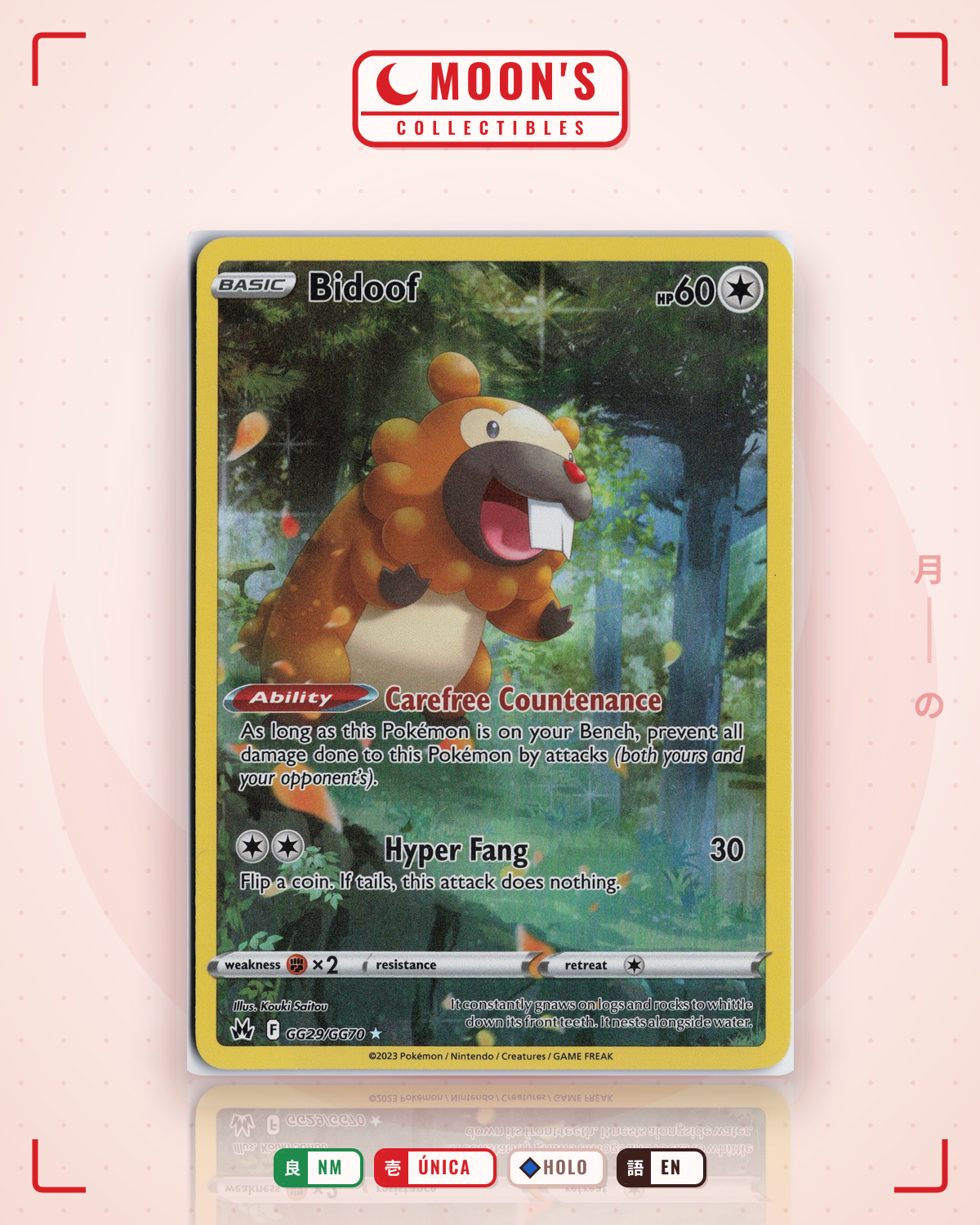 Carta Pokémon Bidoof · Crown Zenith Galarian Gallery #GG29/GG70 (NM) — pieza única en Moon's Collectibles México