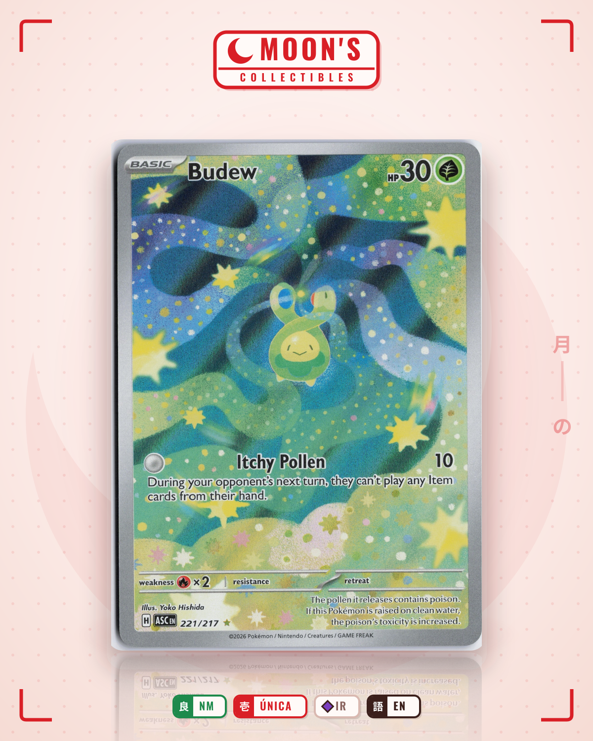 Carta Pokémon Budew · Ascended Heroes #221/217 (NM) — pieza única en Moon's Collectibles México