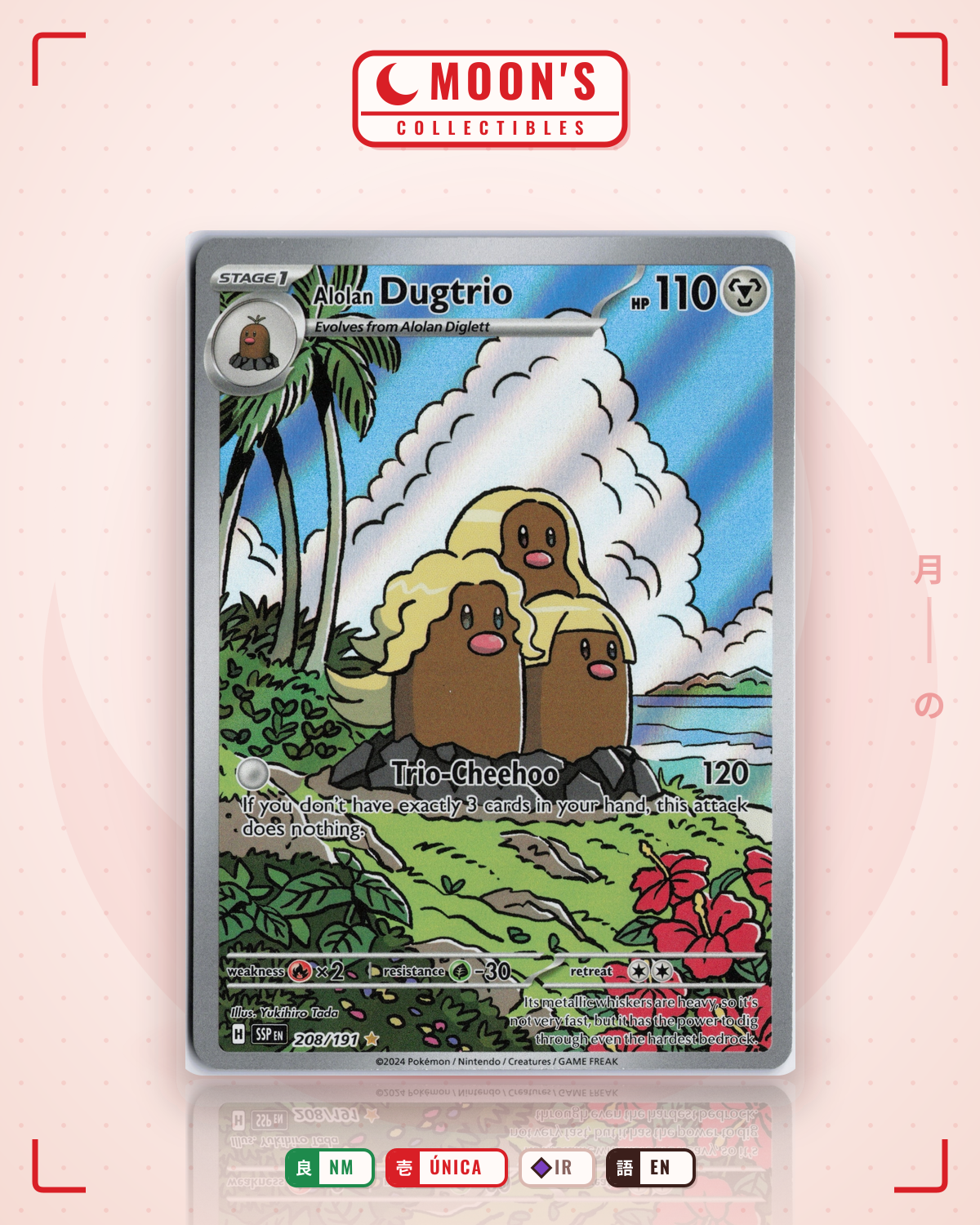 Carta Pokémon Alolan Dugtrio · Surging Sparks #208/191 (NM) — pieza única en Moon's Collectibles México