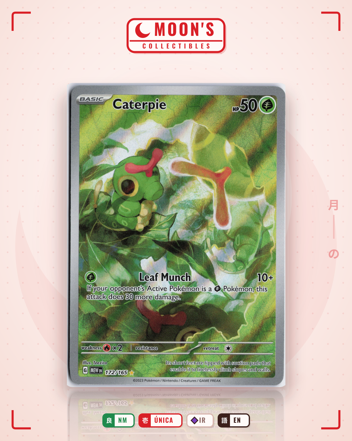 Carta Pokémon Caterpie · 151 #172/165 (NM) — pieza única en Moon's Collectibles México