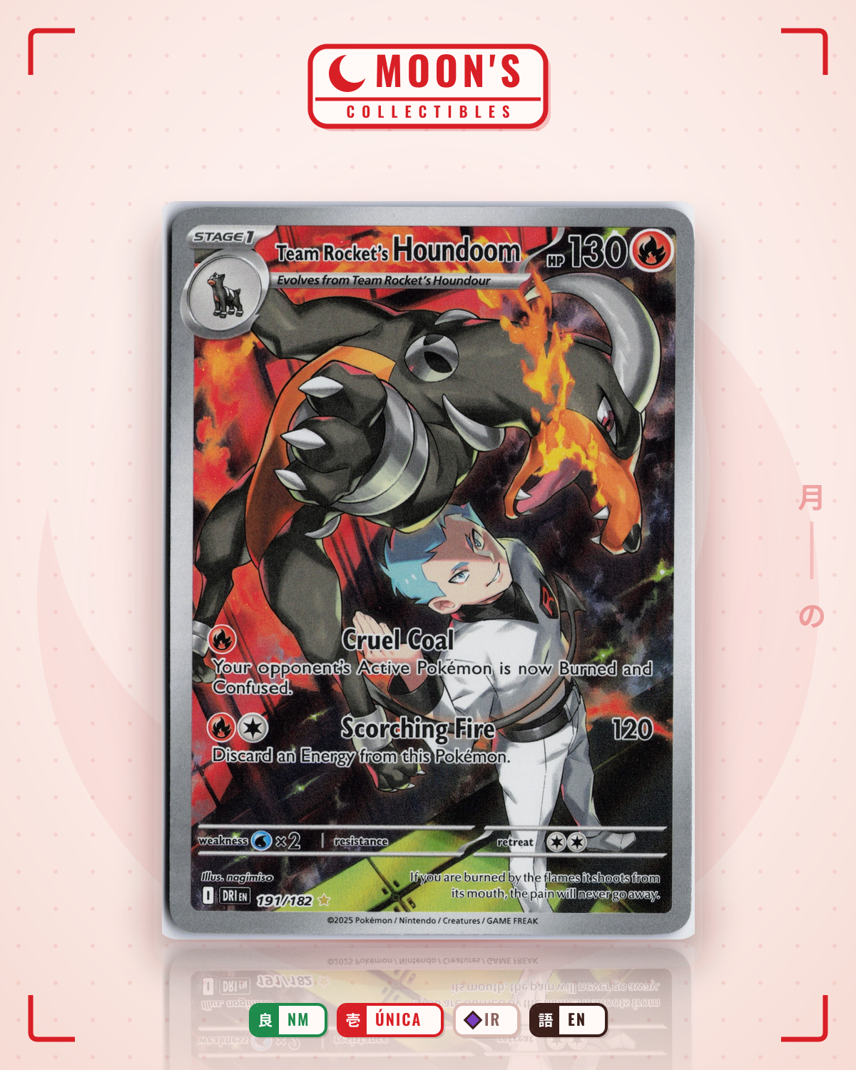 Carta Pokémon Team Rocket's Houndoom · Destined Rivals #191/182 (NM) — pieza única en Moon's Collectibles México