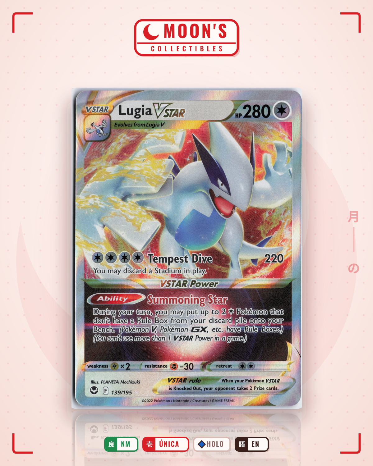 Carta Pokémon Lugia VSTAR · Silver Tempest #139/195 (NM) — pieza única en Moon's Collectibles México