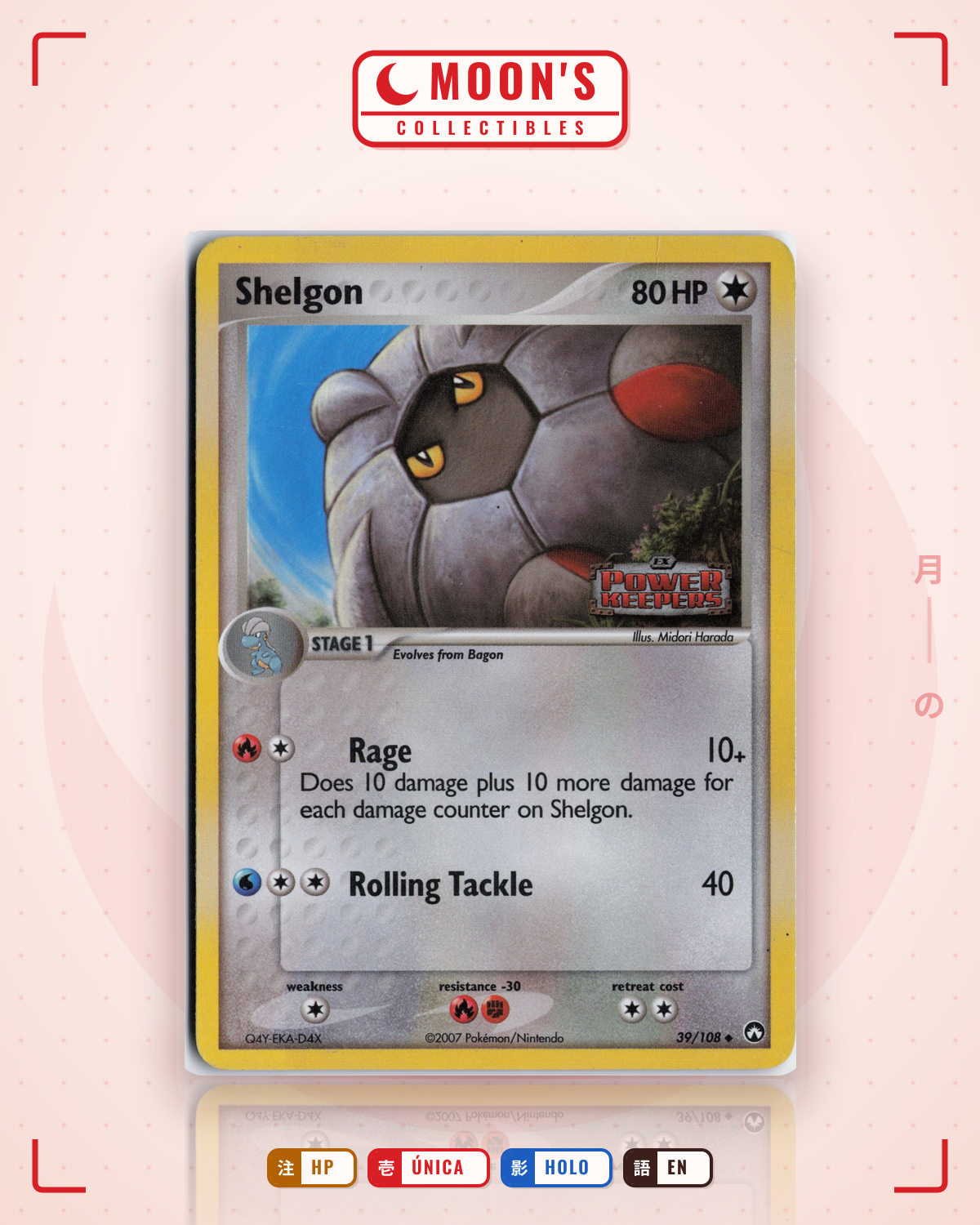 Carta Pokémon Shelgon · Power Keepers #39/108 (HP) — pieza única en Moon's Collectibles México
