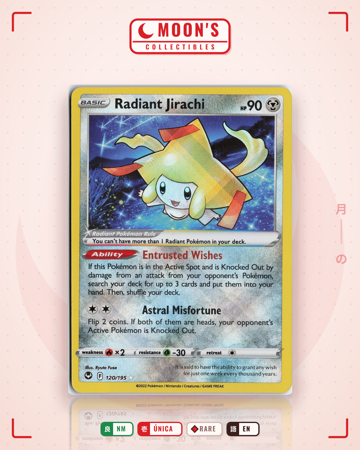Carta Pokémon Radiant Jirachi · Silver Tempest #120/195 (NM) — pieza única en Moon's Collectibles México