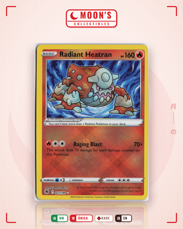 Carta Pokémon Radiant Heatran · Astral Radiance #027/189 (NM) — pieza única en Moon's Collectibles México