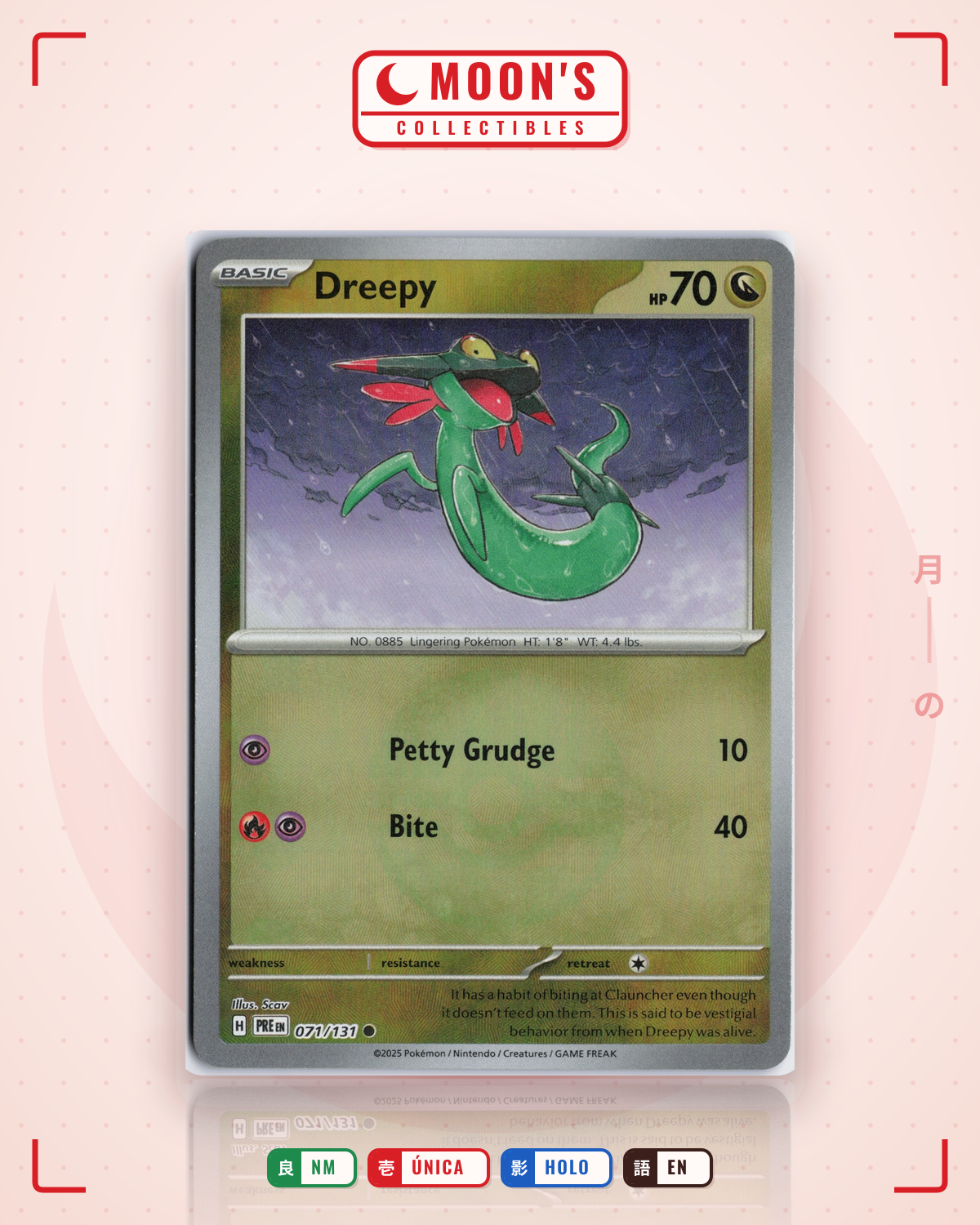 Carta Pokémon Dreepy · Prismatic Evolutions #071/131 (NM) — pieza única en Moon's Collectibles México
