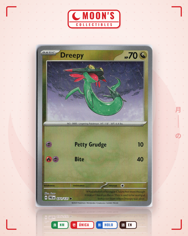 Carta Pokémon Dreepy · Prismatic Evolutions #071/131 (NM) — pieza única en Moon's Collectibles México