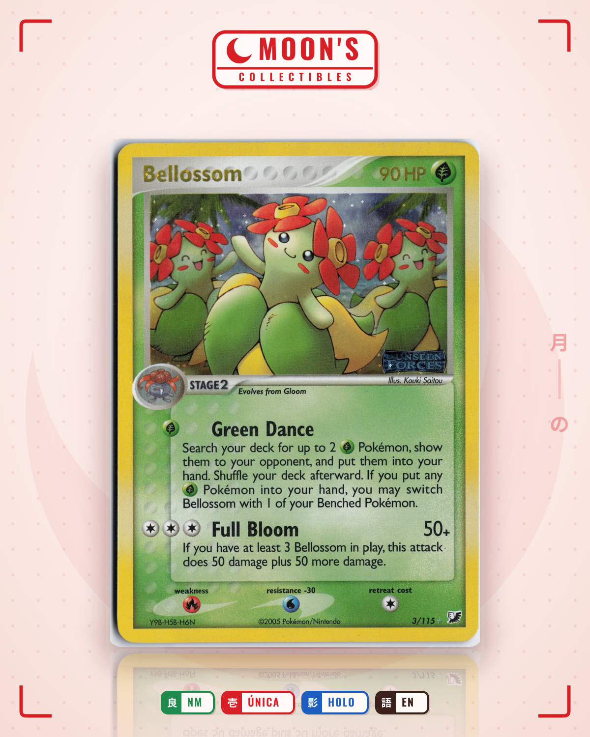 Carta Pokémon Bellossom · Unseen Forces #3/115 (NM) — pieza única en Moon's Collectibles México