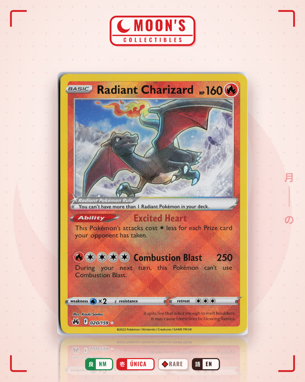 Carta Pokémon Radiant Charizard · Crown Zenith #020/159 (NM) — pieza única en Moon's Collectibles México