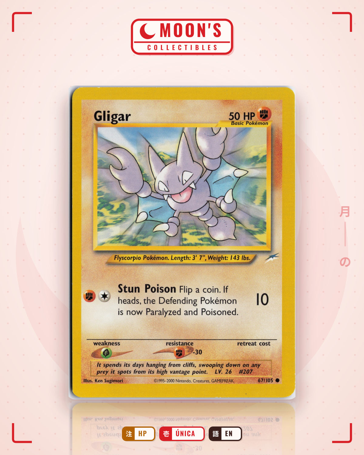 Carta Pokémon Gligar · Neo Destiny #67/105 (HP) — pieza única en Moon's Collectibles México