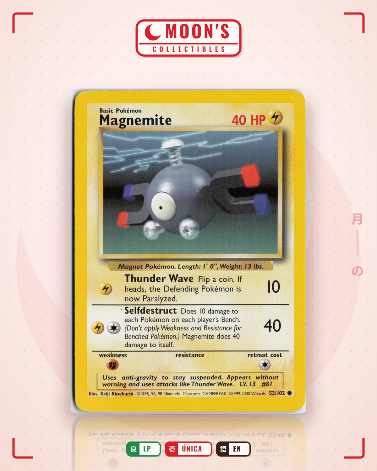Carta Pokémon Magnemite · Base #53/102 (LP) — pieza única en Moon's Collectibles México