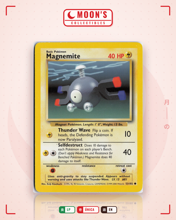 Carta Pokémon Magnemite · Base #53/102 (LP) — pieza única en Moon's Collectibles México