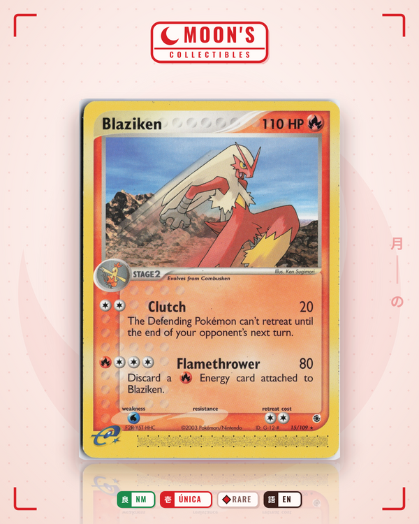 Carta Pokémon Blaziken · Ruby & Sapphire #15/109 (NM) — pieza única en Moon's Collectibles México