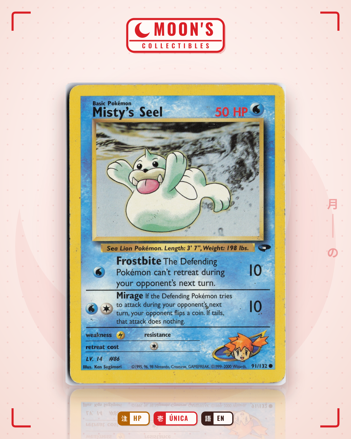 Carta Pokémon Misty's Seel · Gym Challenge #91/132 (HP) — pieza única en Moon's Collectibles México